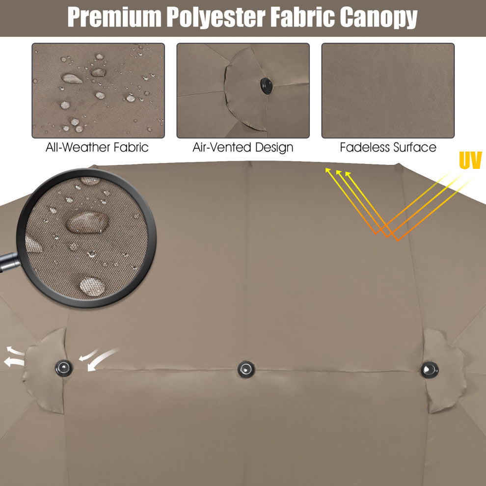 15FT Double-Sided Twin Patio Umbrella Sun Shade Outdoor Crank Market Base