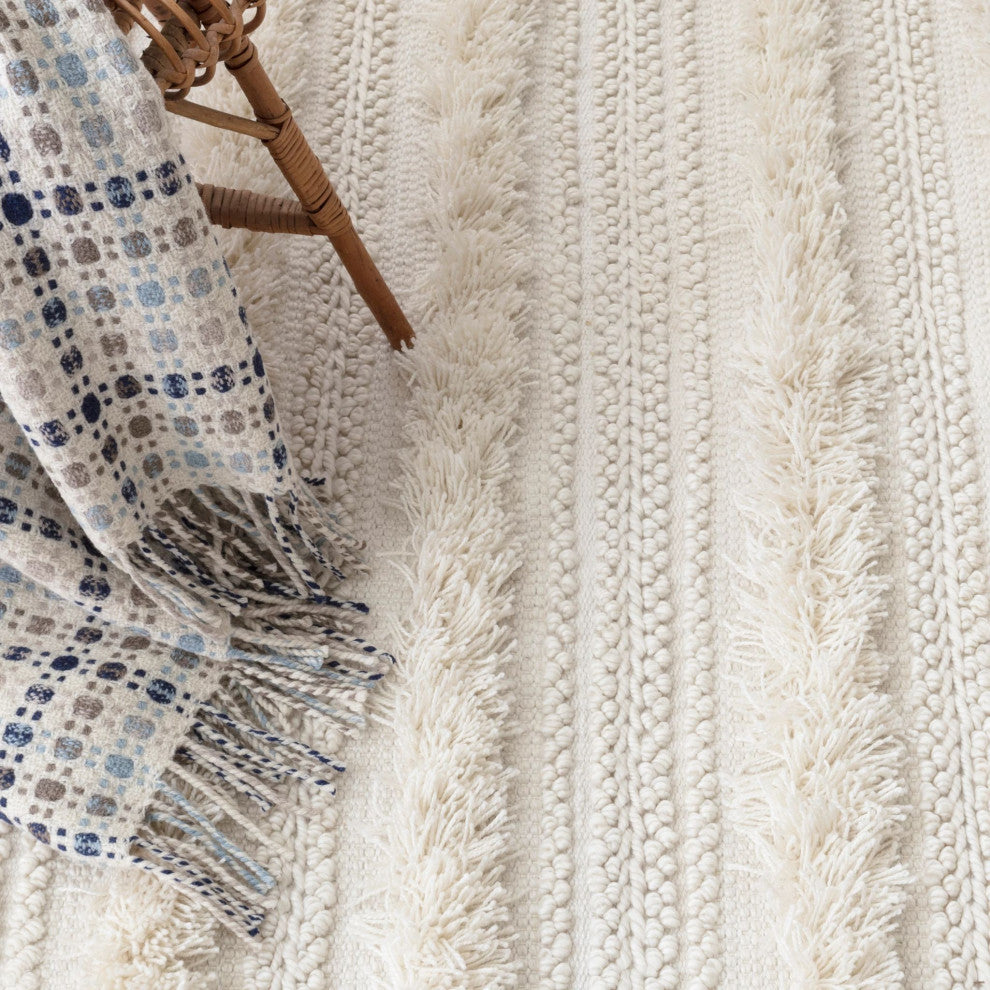 Dash & Albert Zhara Stripe Ivory Handwoven Performance Rug, Ivory, 5' x 8'