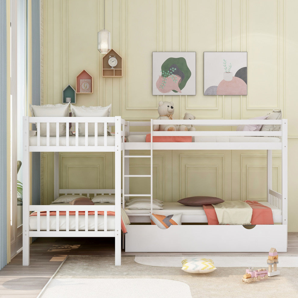 Gewnee Twin L-Shaped Bunk bed with Drawers in Gray