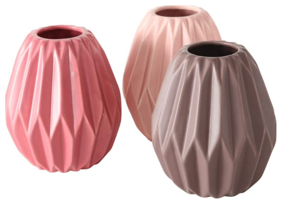 3 Piece PInk/Mauve/Rose Geometric Vase Set