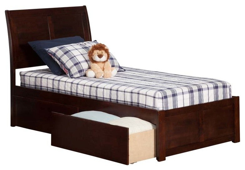 Portland Flat Panel Footboard With 2 Urban Bed Drawers, Antique Walnut, Twin Xl
