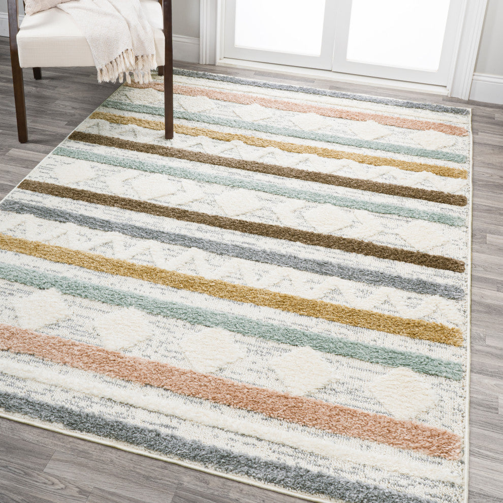Faiza Moroccan Striped Geometric High-Low Runner Rug, 5 X 8
