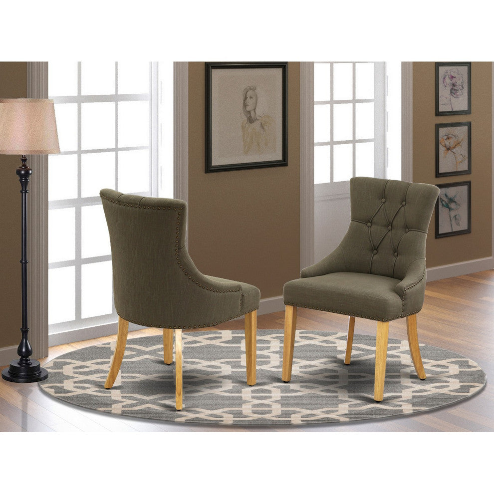 Friona Parson Chair With Oak Leg And Linen Fabric Dark Gotham Grey Set of 2