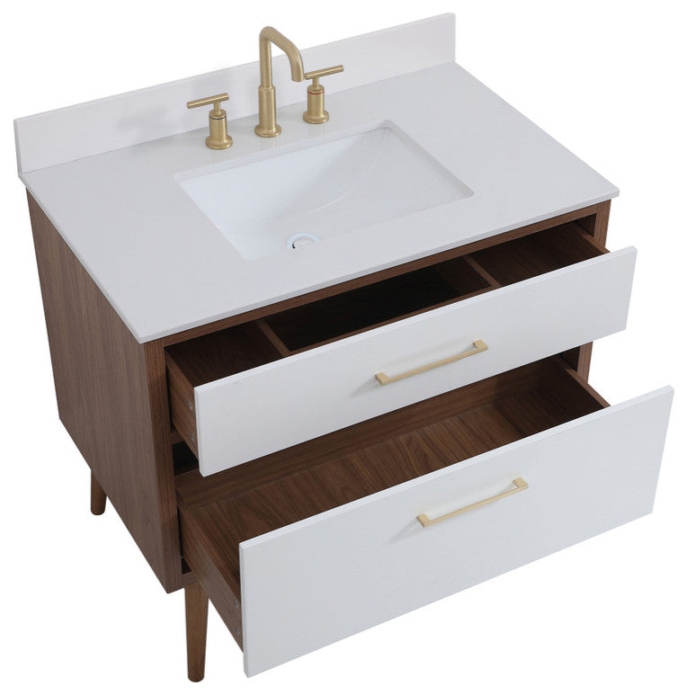 Bella 36" Bathroom Vanity, White With Backsplash