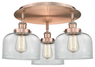 Bell-3 Light 20" Flush Mount-Antique Copper, Clear Glass Shade