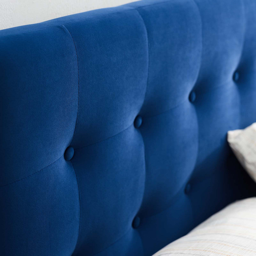 Contemporary Modern Full Size Tufted Headboard, Velvet Fabric, Navy Blue