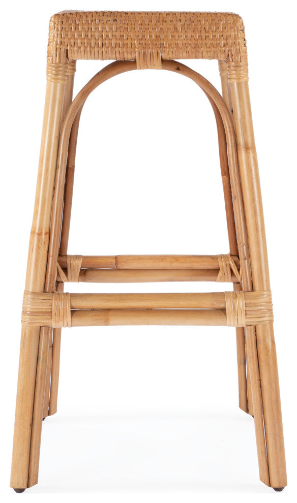 Tobias 30" Rectangular Rattan Barstool, Natural