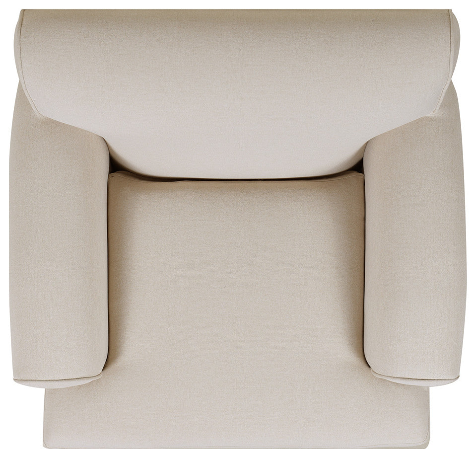 Alana 38" Lawson Accent Arm Chair, Metal Casters, Sky Neutral Beige Polyester