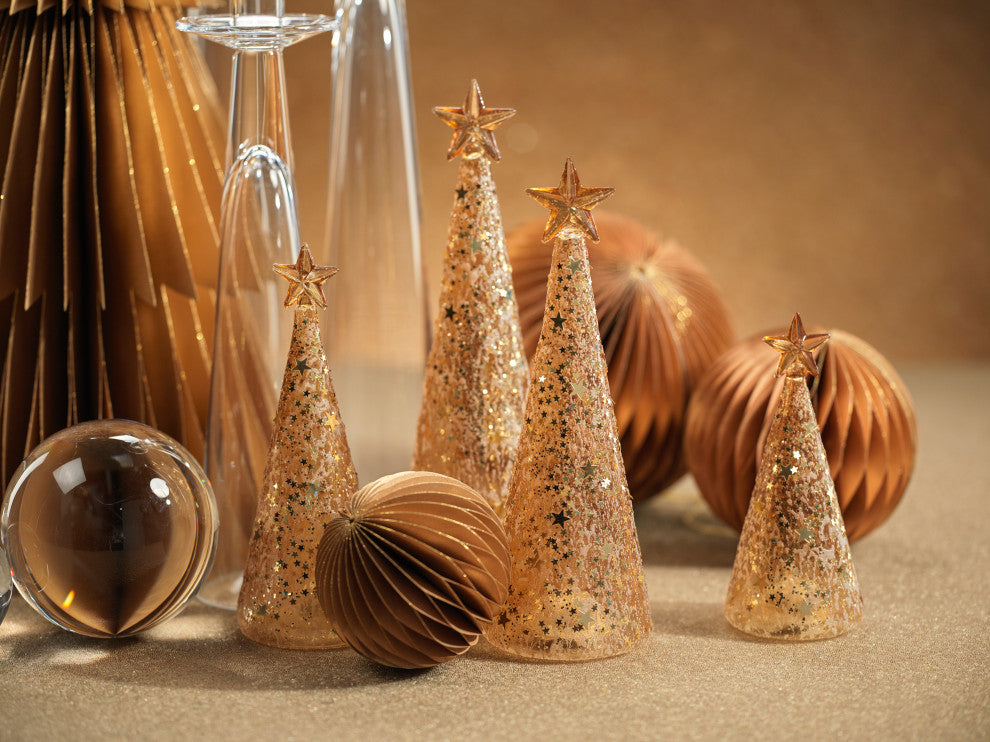 Twinkle LED Deco Gold Christmas Trees, Set of 3, 3" X 7.75"