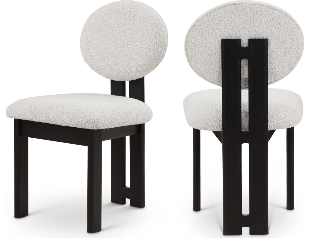 Napa Boucle Fabric Dining Chair, Set of 2, Cream, Black Finish