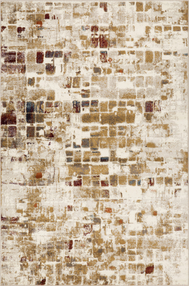 2"x8" Brown Beige Abstract Tiles Distressed Runner Rug