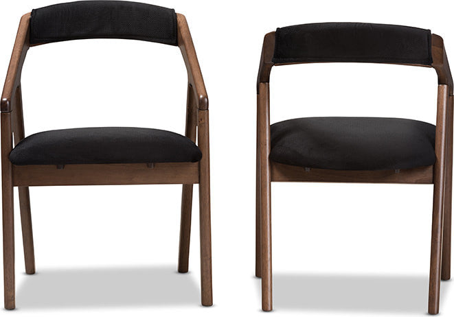 Wendy Black Velvet and Walnut Medium Browning Dining Chair, Set of 2