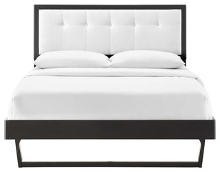 Platform Bed Frame, Full Size, Wood, Black White, Modern Mid-Century, Bedroom