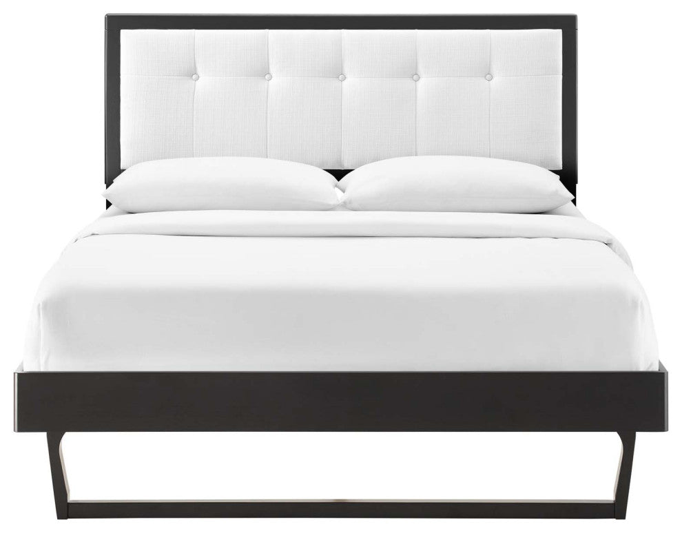 Platform Bed Frame, Full Size, Wood, Black White, Modern Mid-Century, Bedroom
