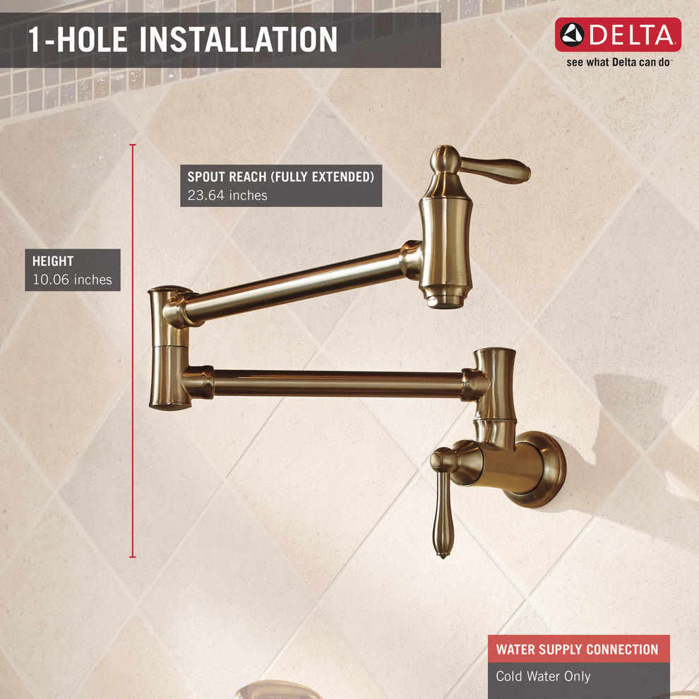 Delta Traditional Wall Mount Pot Filler, Champagne Bronze, 1177LF-CZ