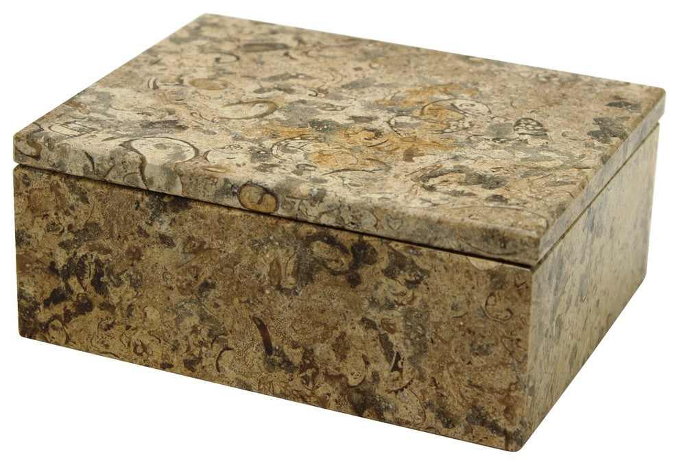 Asteria Collection Black Zebra Marble 5" Rectangular Keepsake Box, Fossil Stone