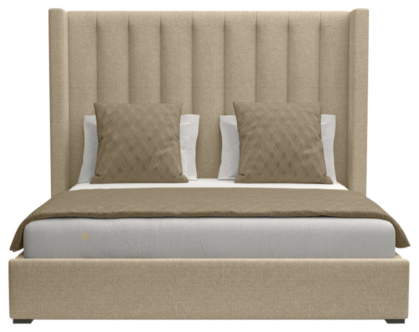 Nativa Interiors Aylet Vertical Channel Tufted Bed, Flax, Queen, Medium 67"