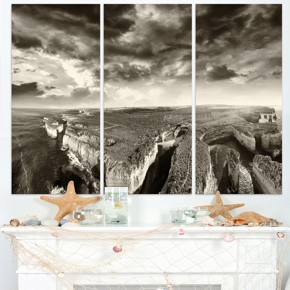 "Aerial View of Ocean Road Black" Metal Wall Art, 3 Panels, 36"x28"
