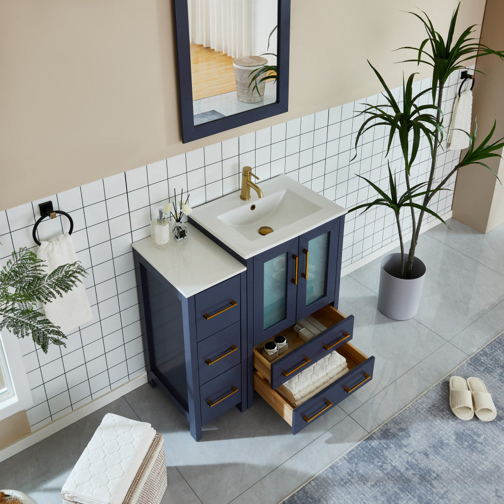 Vanity Art Vanity Set With Ceramic Top, 36", Blue, Standard Mirror
