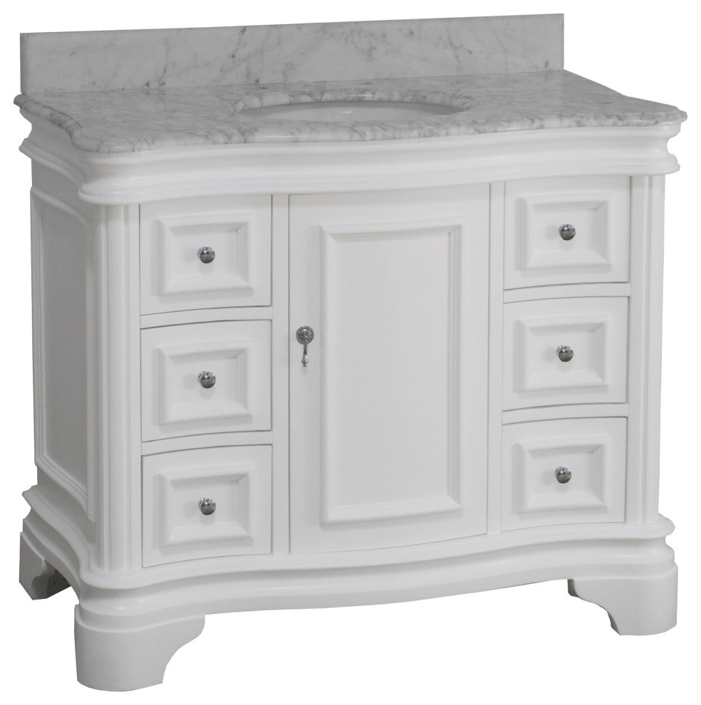 Katherine 42" Bath Vanity, White, Carrara Marble