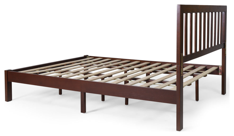 Braxton Modern Farmhouse Acacia Wood Queen Bed Platform, Dark Oak