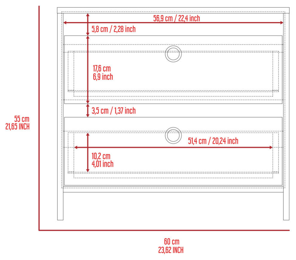 Lily Nightstand with 2 Drawers, Black
