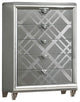 Mirror and Wood Chest with 5 Drawers, Silver