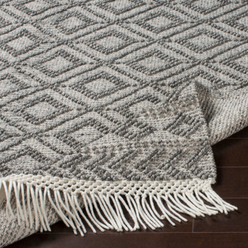 Surya Farmhouse Tassels FTS-2302 Bohemian Area Rug, Black, 6' x 9' Rectangle