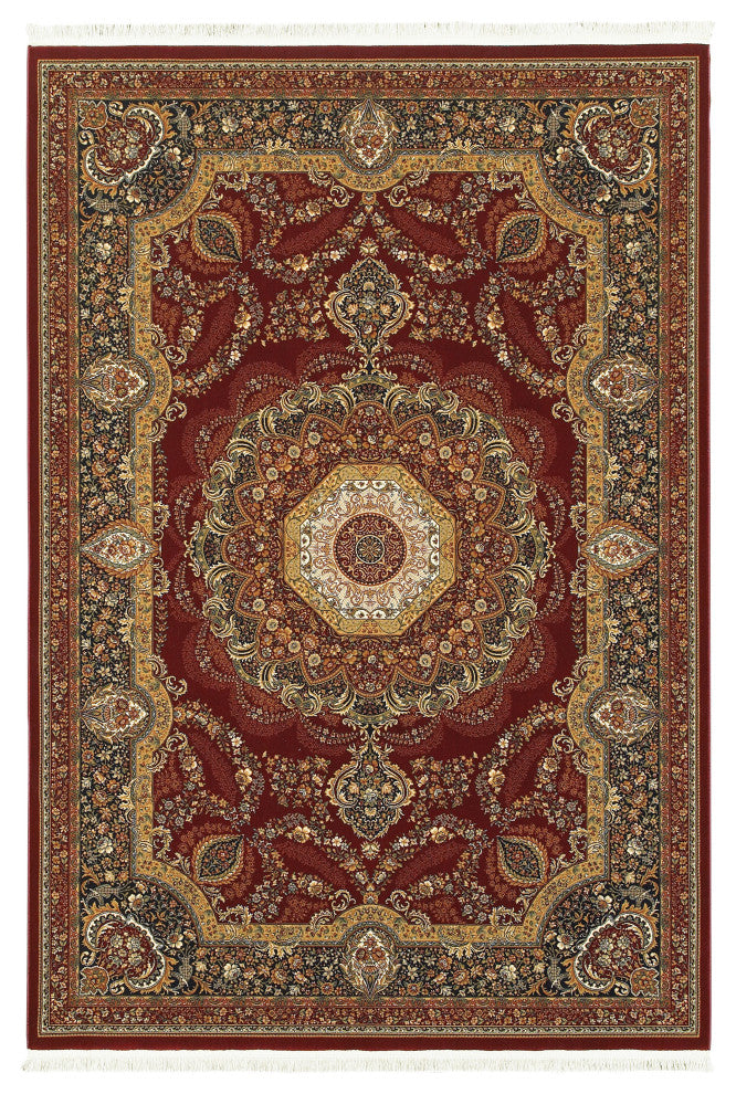 Mackenzie Traditional Medallion Red/ Multi Fringed Area Rug, 5'3"X7'6"
