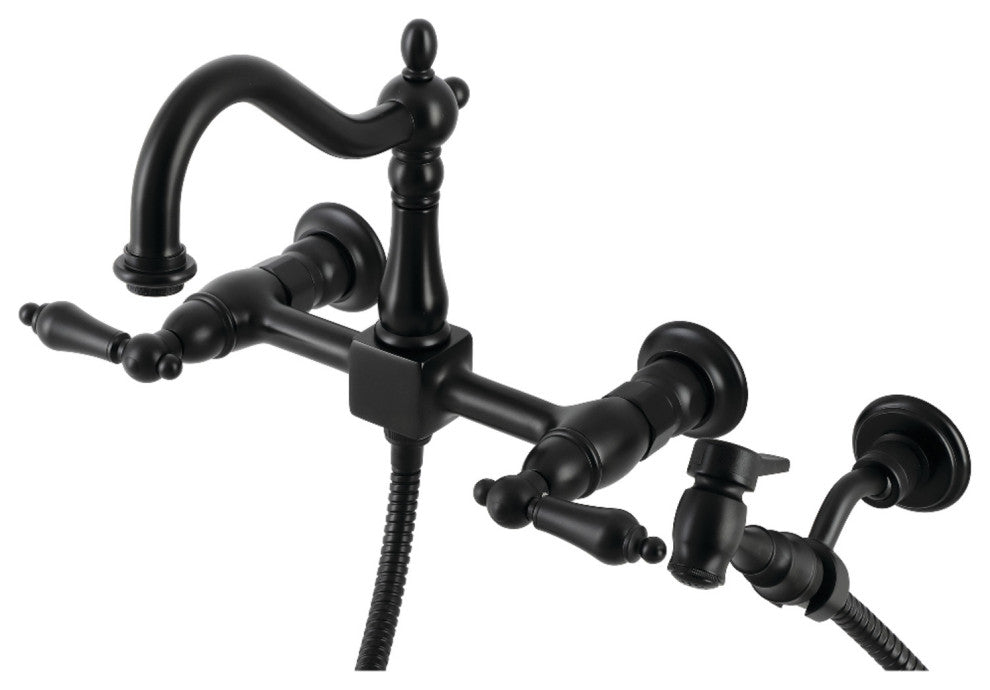 KS126XALBS-P Heritage Wall Mount Bridge Kitchen Faucet with Brass Sprayer, Matte