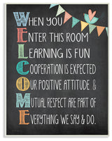 Welcome Acrostic Rainbow Chalk Plaque, 10"x0.5"x15"