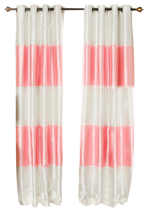 Striped Dupioni Faux Silk Blackout Curtains, Pair, Pink, 52"x84"
