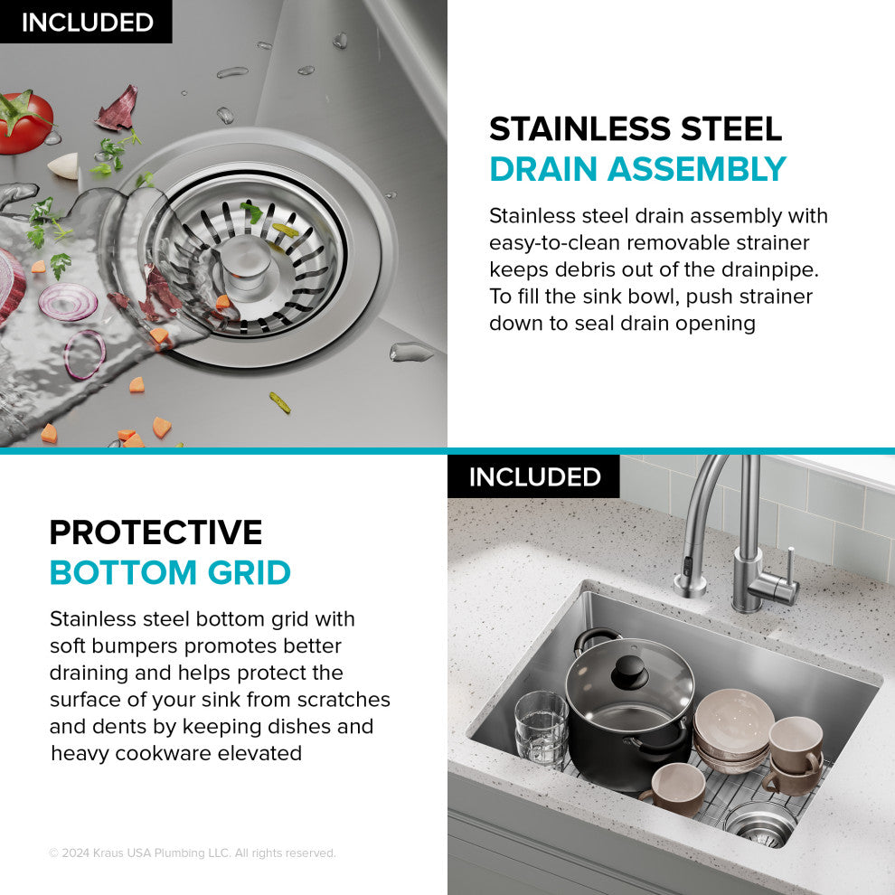 KRAUS Fairlane 25" Undermount 1-Bowl 18 Gauge Stainless Steel Kitchen Sink
