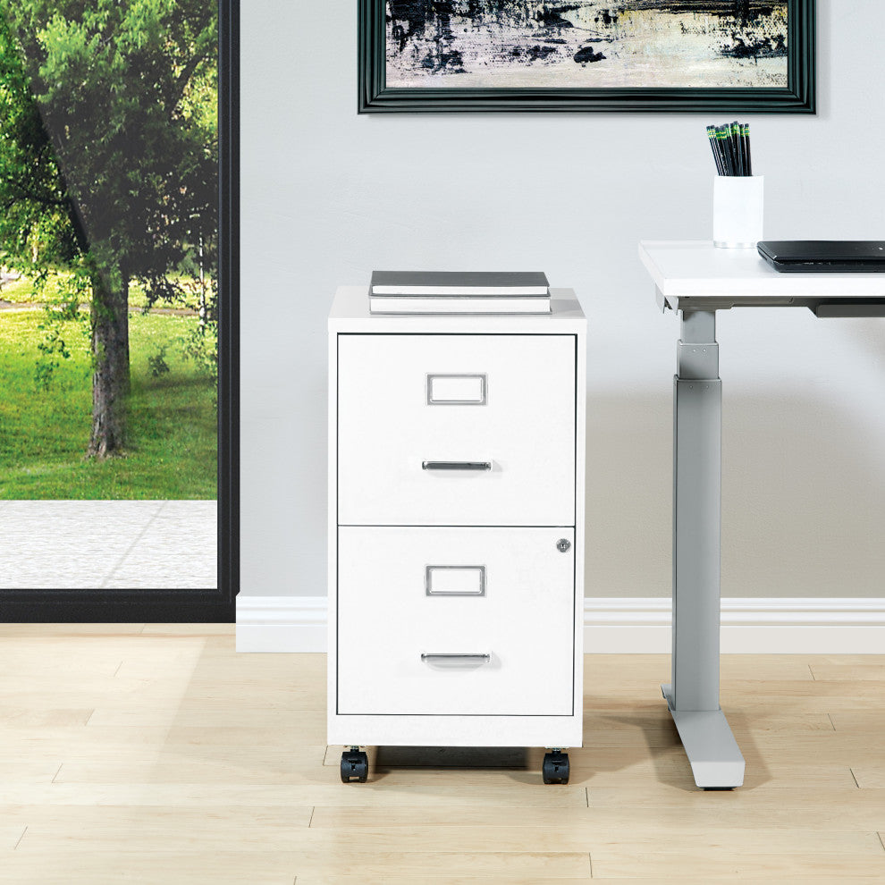 2 Drawer Mobile Locking Metal File Cabinet, White