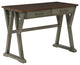 Traditional Desk, Geometric Legs With Trestle Support & 2 Drawers, Slate Gray