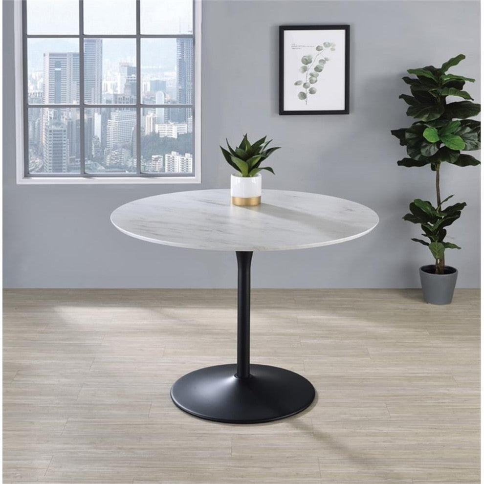 Flower Dining Table with White Faux Marble Top and Black Base