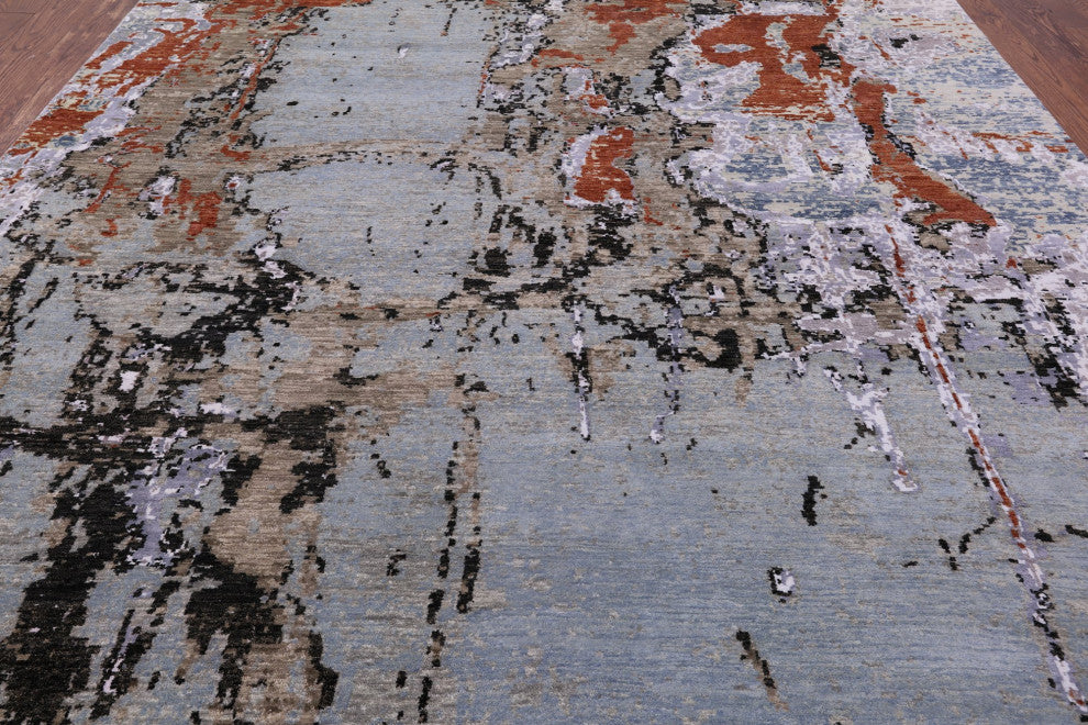 Hand Knotted Abstract Wool and Silk Rug 8' 0" X 9' 8"- Q6239
