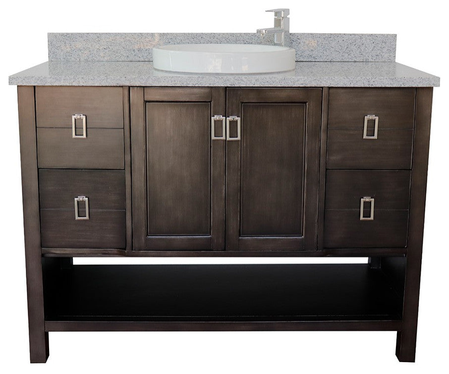 49" Single Vanity, Silvery Brown Finish With Gray Granite Top