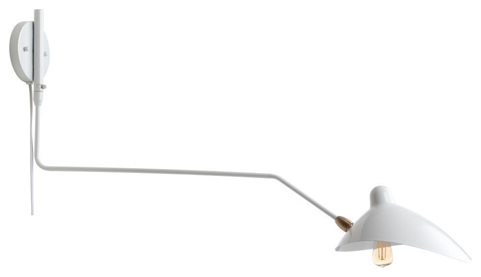 Frank 35" Iron Retro Swing LED Wall Sconce, White, White/Brass Gold