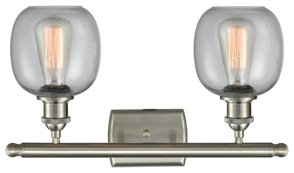 Belfast 2-Light LED Bath Fixture, Brushed Satin Nickel, Glass: Seedy