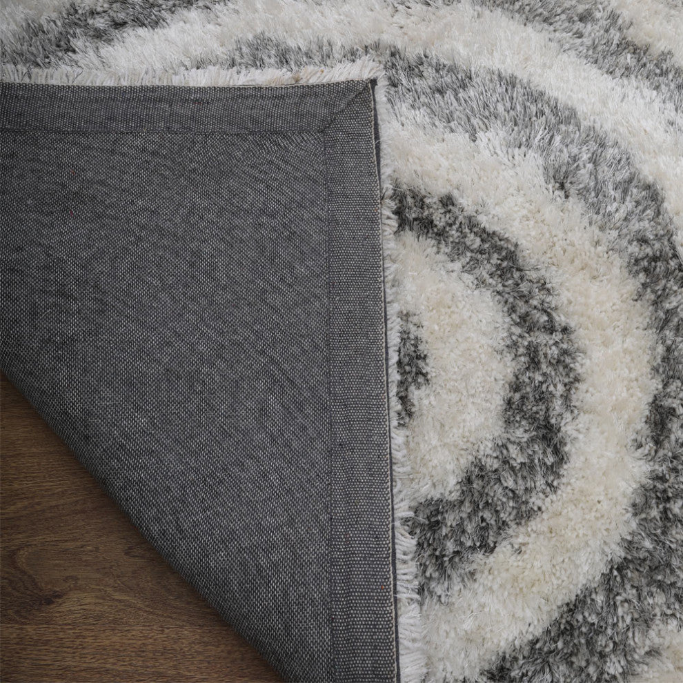 HAND TUFTED SHAG POLYESTER ECO-FRIENDLY AREA RUGS -  Gray White Color, Geometric