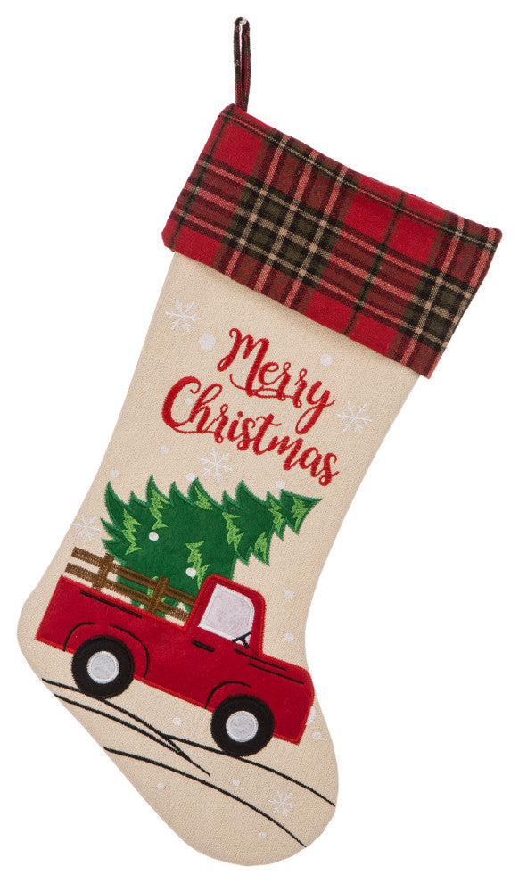 Set of 2 Embroidered Linen Christmas Decoration, Stocking