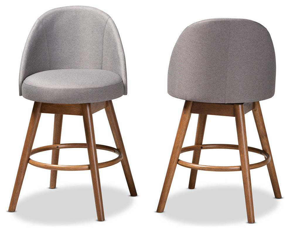 Aubree Gray Upholstered Walnut-Finished Wood Swivel Counter Stool Set of 2
