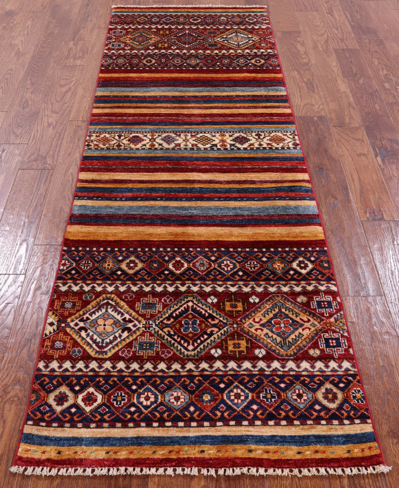 2' 7" X 8' 1" Runner Handmade Super Kazak Khorjin Rug Q5396
