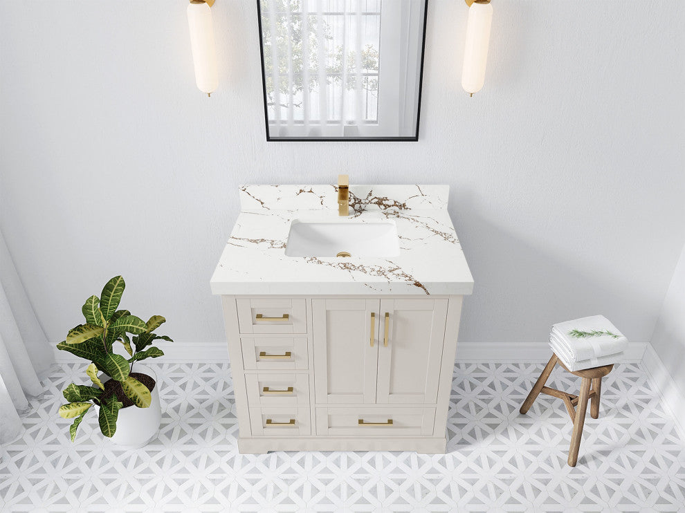 Boston 36" Center Sink Bath Vanity in Fine Grain 2" Viola Brown