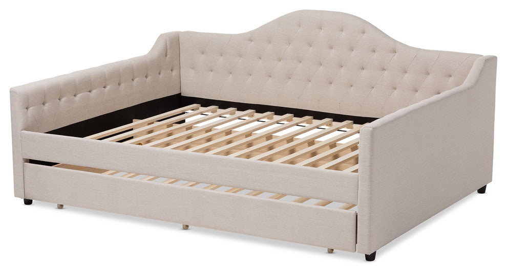 Baxton Studio Eliza Tufted Queen Daybed with Trundle in Light Beige