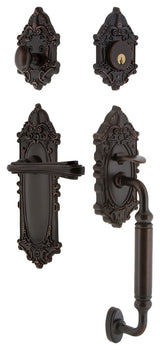 Victorian Plate C Grip Entry Set Fleur Lever, Timeless Bronze, 2-3/4", Right