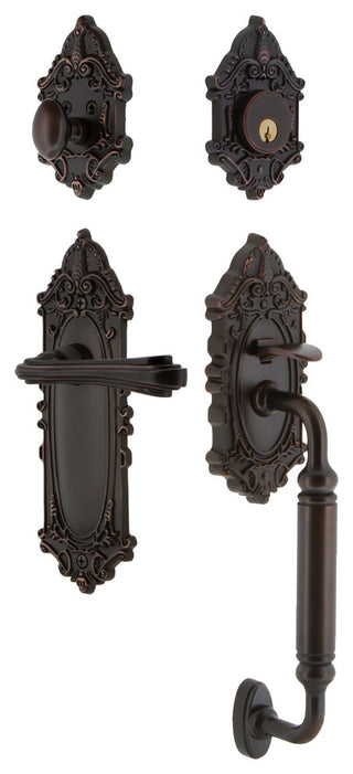 Victorian Plate C Grip Entry Set Fleur Lever, Timeless Bronze, 2-3/4", Right