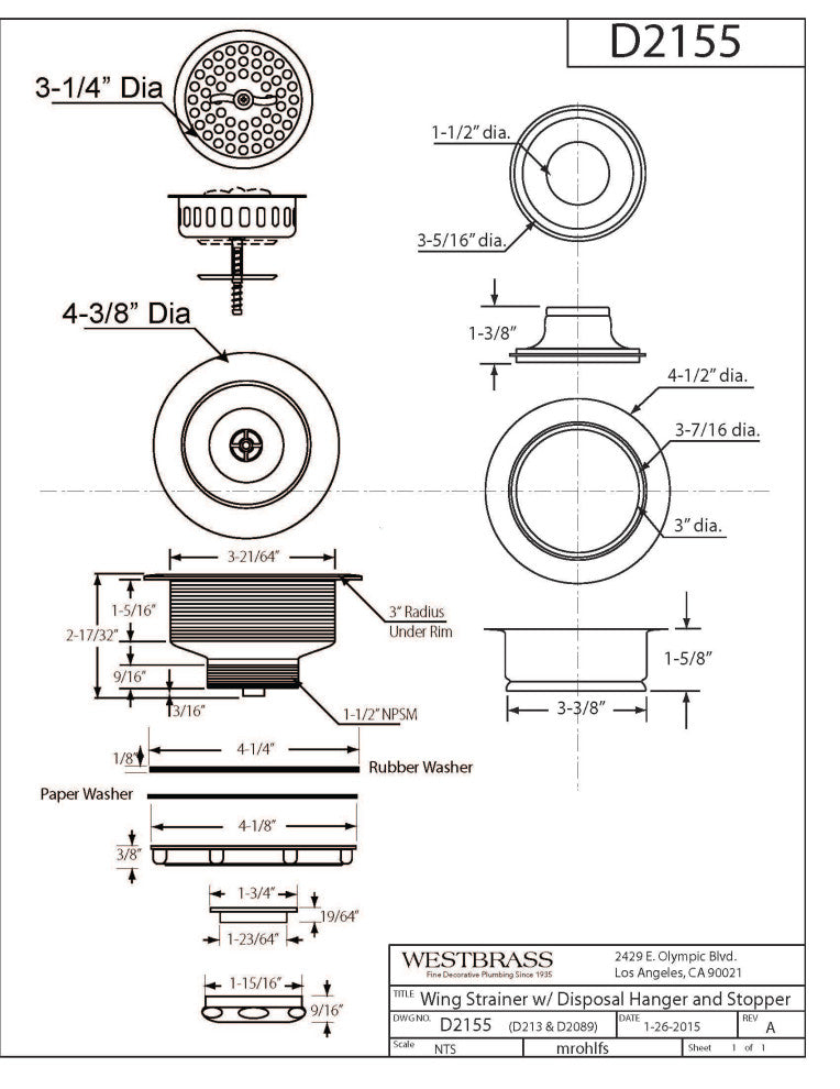 Two Wing Nut Style Large Kitchen Basket Strainer, Antique Copper, Polished Chrom