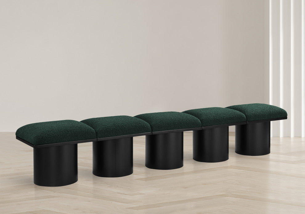 Pavilion Boucle Fabric Upholstered 5-Piece Modular Bench, Green, Black Finish